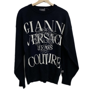 ジャンニヴェルサーチ GIANNIVERSACE 長袖セーター/ニット - 黒×白×シルバー メンズ クルーネック トップス