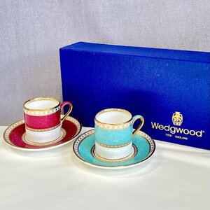 ［道］WEDGWOOD ウェッジウッド ユーランダー パウダールビー＆ターコイズ 2色 デミタス カップ＆ソーサー ペア