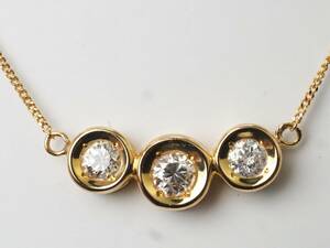 【5280A】K18/750 天然ダイヤモンド 3P/0.50ct/2.4g ネックレス