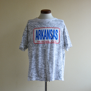 90s ARKANSAS マップTシャツ L 100％ COTTON / 地図 アーカンソー州 総柄 ビンテージ 古着 USA 