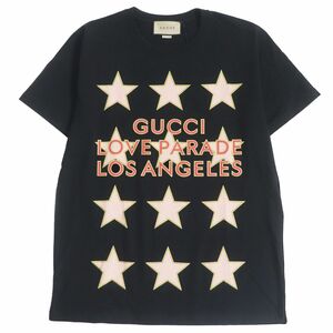 美品□22AW GUCCI/グッチ 615044 LOVE PARADE スター ロゴプリント クルーネック 半袖Tシャツ/カットソー ブラック XS イタリア製 正規品