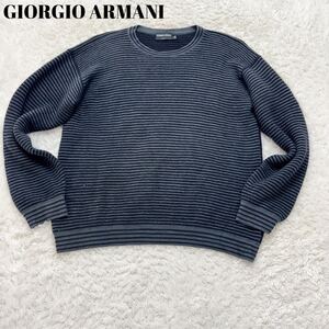 XLサイズ相当 GIORGIO ARMANI ジョルジオアルマーニ ニット ストレッチ カシミア シルク ボーダー カシミヤ 46 イタリア製 セーター