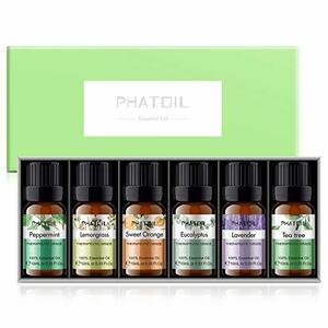 PHATOIL エッセンシャルオイルセット 10ml×6本セット 精油 アロマオイル プレゼント (ペパーミント ユーカリ ティーツリー ラベン