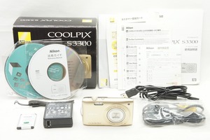 【適格請求書発行】美品 Nikon ニコン COOLPIX S3300 コンパクトデジタルカメラ ゴールド 元箱付【アルプスカメラ】240525d