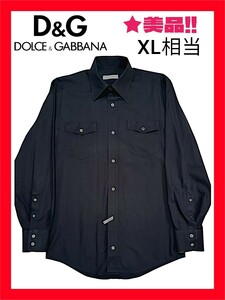 ◆送料無料！◆大き目XL相当★美品+クリーニング！◆定価53,800円*◆DOLCE&GABBANA.ドルチェ＆ガッバーナ*高級.長袖シャツ*両胸ポケット黒 