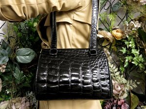 ●超美品●donna elissa ドンナエリッサ●シャイニング クロコダイル 本 ワニ 革●ショルダー バッグ●黒●ゴールド金具●肩掛け●Js51130