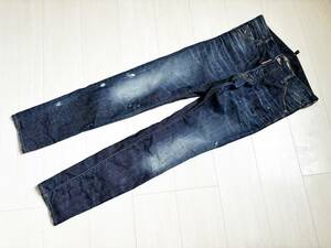 美品 11AW DSQUARED2 ディースクエアード COOLGUY クールガイ S71LA0454 デニム スリム ダメージ ペイント 44 インディゴ パンツ 青 △6