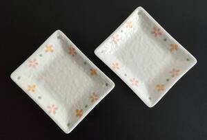 【中古／2個セット】前菜皿 長辺約12cm 食器 陶器 和食器 角皿 お通し 一品料理 おつまみ皿 野菜 サラダ 匿名配送可