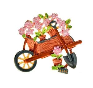 花 フラワー 台車 スコップ ブローチ ピンブローチ かわいい 絵本 エナメル アンティーク 花束 アクセサリー 韓国 おしゃれ ヴィンテージ