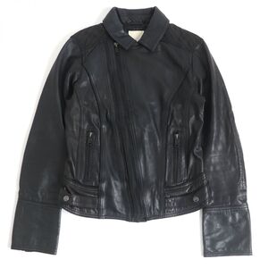 美品□DIESEL/ディーゼル　ロゴ入り　ジップアップ　ラムレザー　ライダースジャケット/バイカージャケット　ブラック　S　正規品　メンズ