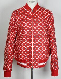 新品同様 17AW LOUIS VUITTON ルイヴィトン x SUPREME シュプリーム Leather Baseball Jacket レザー ベースボール ジャケット 52 b8085