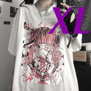 Tシャツ ビッグシルエット 半袖 プリント トップス シャツ カットソー オーバーサイズ レディース 白 ホワイト キャラクター ピンク XL