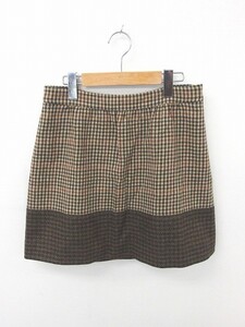 ジェイクルー J.CREW スカート 台形 ひざ丈 チェック ウール サイドファスナー 6 茶 ベージュ /TT8 レディース