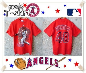 MLB　LA　ANGELS　メンズ　半袖　Tシャツ　マジェスティック　48　HUNTER　トリーハンター　エンジェルス　アメリカ　野球　メジャー　赤 S