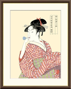 高精細デジタル額装版画 浮世絵 美人画 喜多川 歌麿 「 ビードロを吹く娘 」 サイズ F6号