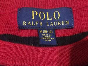 POLO RALPH LAUREN ポロ ラルフローレン セーター トップス ニット ボーダー 刺繍 M カジュアル　赤ｘネイビー　レディース