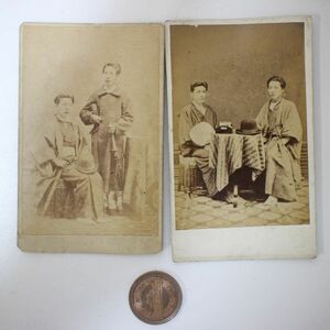 明治期鶏卵紙古写真「男性二人」2枚