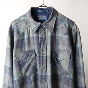 USA製 70s ペンドルトン PENDLETON チェック ネルシャツ グレー ネイビー size L / 古着 ヴィンテージ