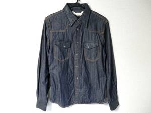 JACKROSEｘローリングストーンズ ウエスタン デニムシャツ ラムレザー切替 サイズ3 羊革 M インディゴ The Rolling Stones Denim shirt