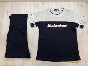 BUDWEISER バドワイザー メンズ ロゴプリント 半袖Tシャツ・パンツ 上下セットアップ M 紺グレー