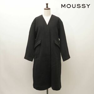 美品 MOUSSY マウジー ウール混 ノーカラーロングコート アウター レディース 黒 ブラック サイズ1*KC1225