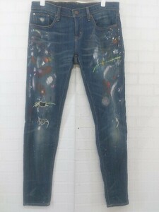 ◇ DENIM＆SUPPLY ダメージ加工 ペイント柄 ジーンズ デニム パンツ サイズ 26 160/66A ネイビー レディース P