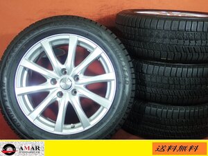 R17●【カムリ:210.211系クラウン等シルバー色】中古ホイール＋スタッド215/55R17 GOODYEAR ICENAVI8★4本(TH-6967A)送料無料/沖縄配送不可