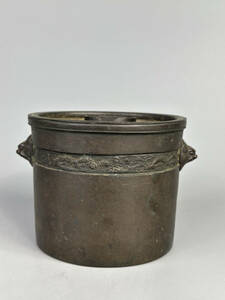 銅製　獅子耳灰皿　灰皿　香炉　日本　時代物　