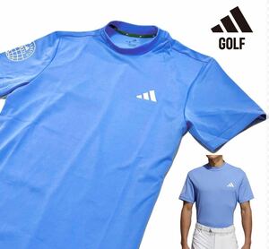 新品 【メンズL】ブルー アディダスゴルフ モックネック シャツ 半袖 adidas GOLF ゴルフウェア 春夏　さらさら生地　1