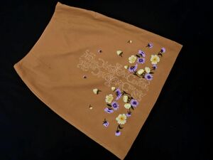 SunaUna スーナウーナ 刺繍 Aライン 台形 スカート size38/茶 ■■ ☆ eja4 レディース