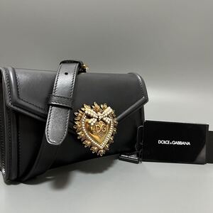 1円 DOLCE＆GABBANA ドルチェ&ガッバーナ レザー ハート ボディバッグ ショルダーバッグウエストポーチ ブラック系 ゴールド 正規品本物