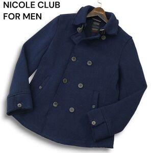 NICOLE CLUB FOR MEN ニコルクラブ フォーメン 秋冬 ウール混★ カットオフ ニット デザイン Pコート Sz.48　メンズ　A4T12240_B#N