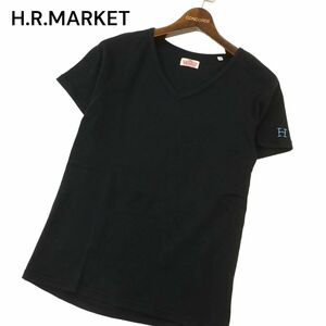 H.R.MARKET ハリウッドランチマーケット 春夏 半袖 H刺繍★ Vネック カットソー Tシャツ Sz.2　メンズ 黒 ハリラン 日本製　C4T03494_4#D