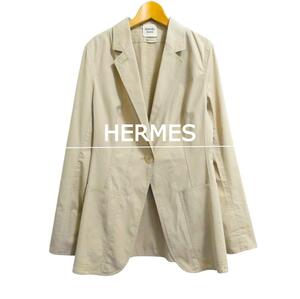 美品 HERMES エルメス サイズ36 コットン 薄手 シングル 1B テーラードジャケット シャツジャケット ベージュ