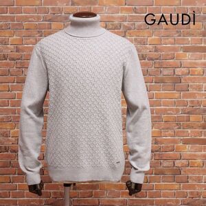 24AW/GAUDI/Lサイズ/タートルネック ニット ウール混 編み目柄 ハイゲージ レトロ 上品 新品/グレージュ/ja245/