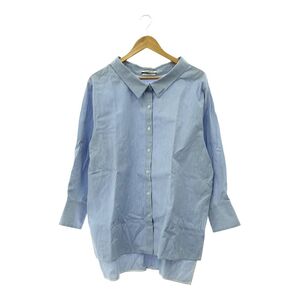 美品 FOXEY NEW YORK フォクシー 40097 Overshirt 長袖シャツ 38 コットン100% ストライプ 青 オーバーブラウス レディース AU2776A68