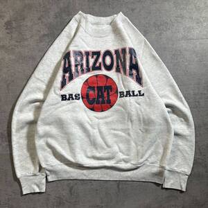 90s カレッジプリント ラグランスウェット トレーナー ARIZONA アリゾナ大学 ワイルドキャッツ バスケ グレー メンズ M相当 古着