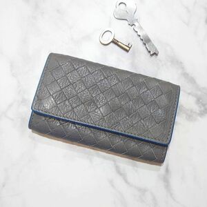 【美品】BOTTEGA VENETA ボッテガ ヴェネタ 6連キーケース イントレチャート レザー グレー ブルー 青 灰色 キーケース【送料無料】