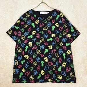 完売 ネネット × サンリオ Ne-net × SANRIO にゃー キャラクター総柄 カットソー Tシャツ ゆったり 黒 2 M