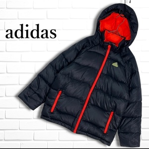 adidas アディダス フード ダウン ジャケット 黒 ブラック キッズ 子供服 140 ◆送料無料◆ 1114K