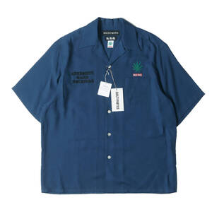 新品 WACKO MARIA ワコマリア シャツ サイズ:M 24SS 舐達麻 ×HIGH TIMES オープンカラー 半袖シャツ 50S OPEN COLLAR SHIRT ネイビー