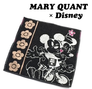 【MARY QUANT×Disney100】(NO.4274)マリークワント ディズニー　ミニー　タオルハンカチ ブラック×ベージュ　ラメ入り　未使用