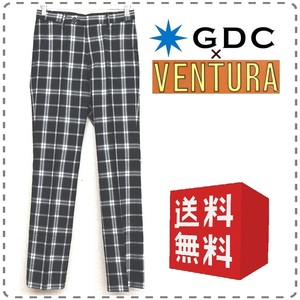 黒 メンズ44 GDC ジーディーシー x VENTURA ベンチュラ 日本製 チェックトラウザーズスラックス ロングパンツ 薄手 本州送料無料 A580