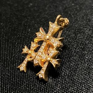 希少 CHROME HEARTS クロムハーツ 22k トリプルCHクロス パヴェダイヤモンド ドロップピアス / タイニー ベビー クロス CHプラス スタック