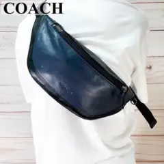 【美品×現行】COACH コーチ ボディバッグ ウエストポーチ ネイビー レザー