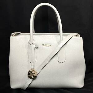 ＊FURLA ショルダーバッグ 2way ハンドバッグ グレー系 灰色系 斜め掛け 肩掛け レザー カバン 鞄 フルラ 訳あり