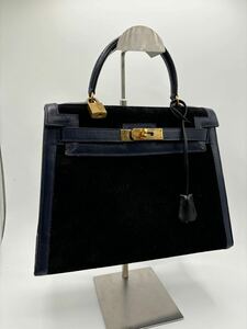 エルメス　ケリー28 スエード　ボックスカーフ　激レア　ビンテージ　J刻印 ゴールド金具 ハンドバッグ HERMES エルメス ブラック