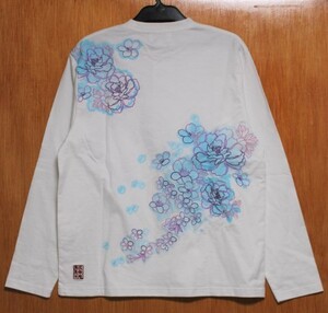 SALE！絡繰魂♪(XL)211039グラデーション桜 牡丹刺繍長袖Ｔシャツ