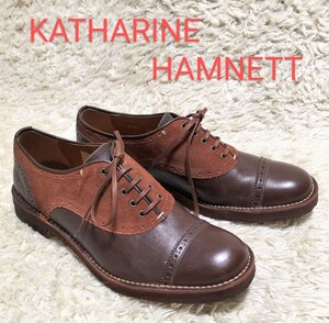 【超美品★】26cm程度 KATHARINE HAMNETT パンチドキャップトゥシューズ/茶◆レザー×スウェード☆キャサリンハムネット (10)