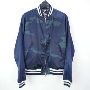 17SS SOPHNET. ソフネット REVERSIBLE SOUVENIR JACKET カモフラ 迷彩 リバーシブル ダブルジップ スタジャン ジャケット ブルゾン NAVY S